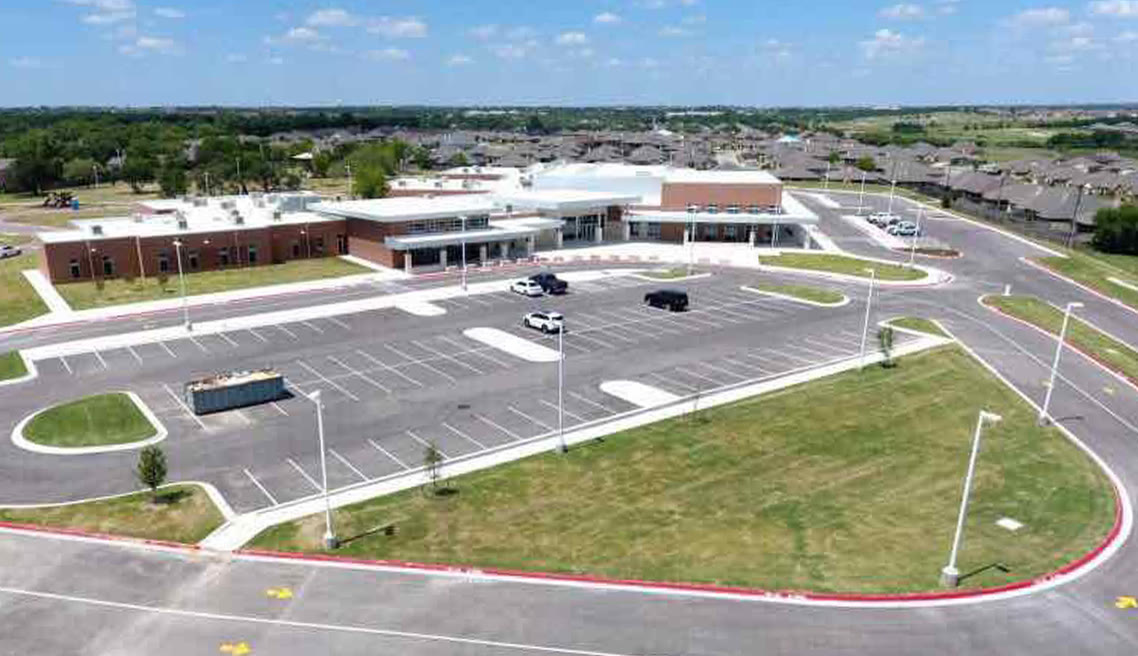 Aerial view of Charter Oak Elementary's low-slope roof